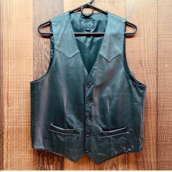 Scully vintage genuine leather classic black button down vest - Picture 2 of 15